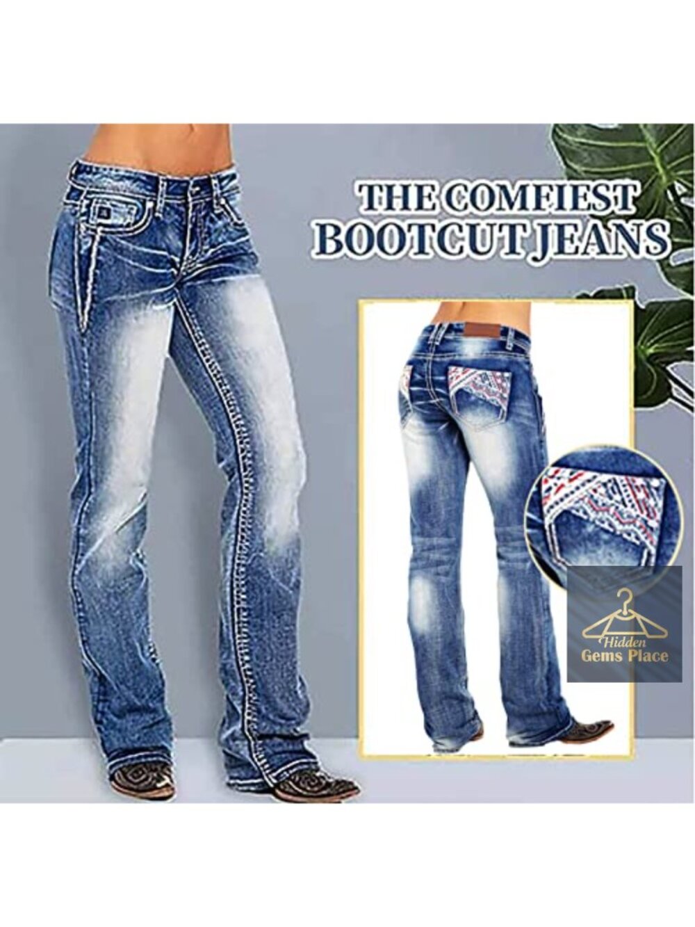 Mid Rise Bootcut Jeans for Women Cotton Spandex Stretch Denim - Picture 4 of 6